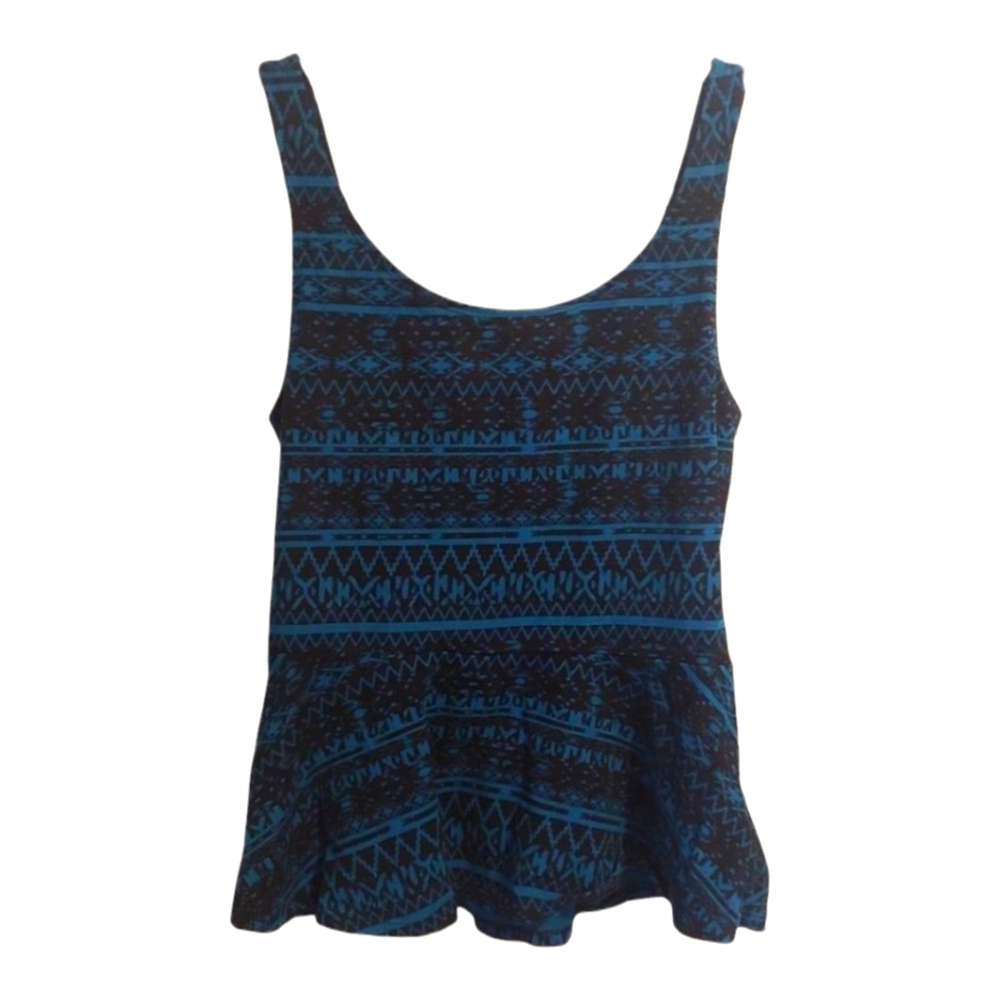 Express Sleeveless Peplum Top Sz M Black & Blue